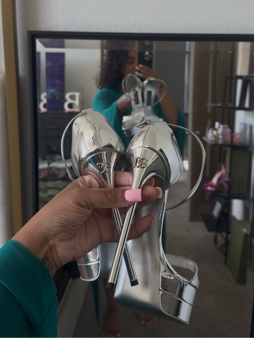 Dolce & Gabbana Silver Metallic Patent Platform Heels